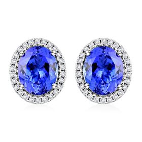 LUXORO zertifiziert und geprüft AAA Tansanit und Diamant Ohrringe in 585 Weißgold- 3,75 ct.