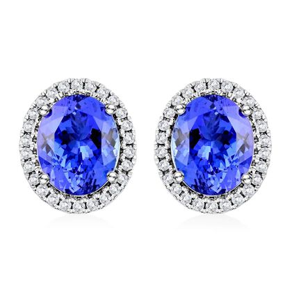 AAA Tansanit, Wei&szlig;er Diamant Ohrringe 585 Gold ca. 3,75 ct.