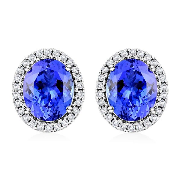 LUXORO zertifiziert und gepr&uuml;ft AAA Tansanit und Diamant Ohrringe in 585 Wei&szlig;gold- 3,75 ct.