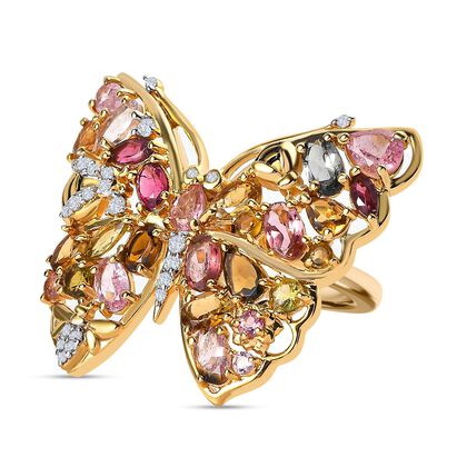 GP Trionfo Kollektion - Mehrfarbiger-Turmalin Ring, 925 Silber Gelbgold Vermeil, (Gr&ouml;&szlig;e 20.00), ca. 4.26 ct