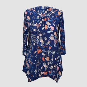 Bedrucktes Longline-Top für Damen, Dunkelblau und Mehrfarbig