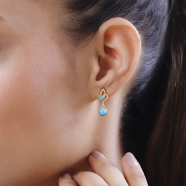 Amerikanische, natürliche Sleeping Beauty Türkis Ohrringe 925 Silber vergoldet ca. 1.18 ct image number 3