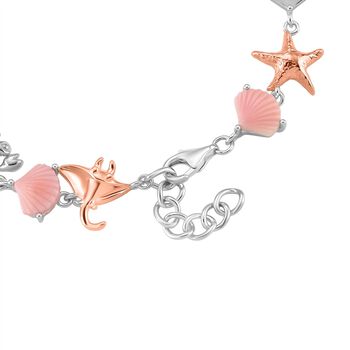 D'Joy Nat&uuml;rlicher Rosa K&ouml;nigsmuschel Perle (8x7 mm) Armband ca. 20 cm 925 Silber rhodiniert