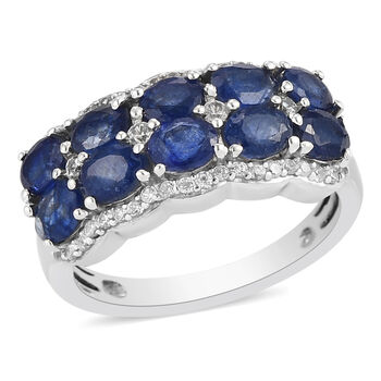 Masoala Saphir und Zirkon-Ring, 925 Silber platiniert, 3,30 ct.