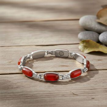 Roter Achat, Wei&szlig;er Kristall Armband Magnettherapie-Armband mit 4 Magneten, ca. 20 cm