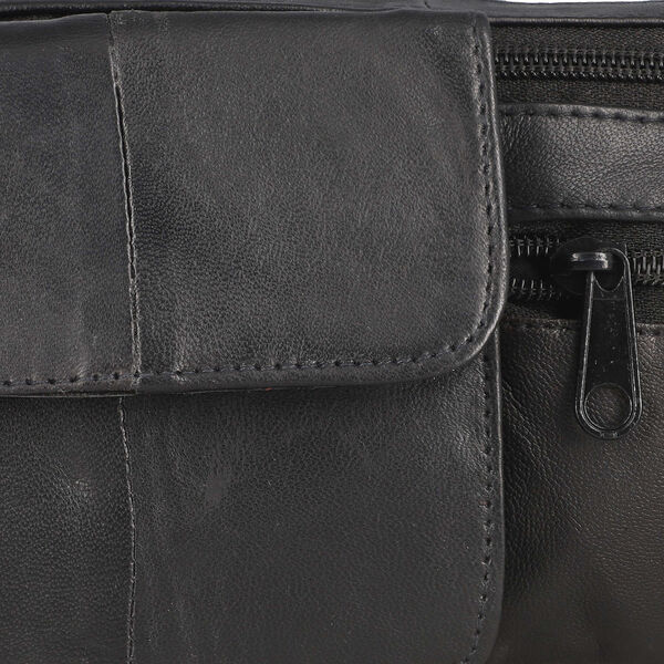 100% echtem Leder Bauchtasche, Gr&ouml;&szlig;e 37x15 cm, Schwarz image number 5