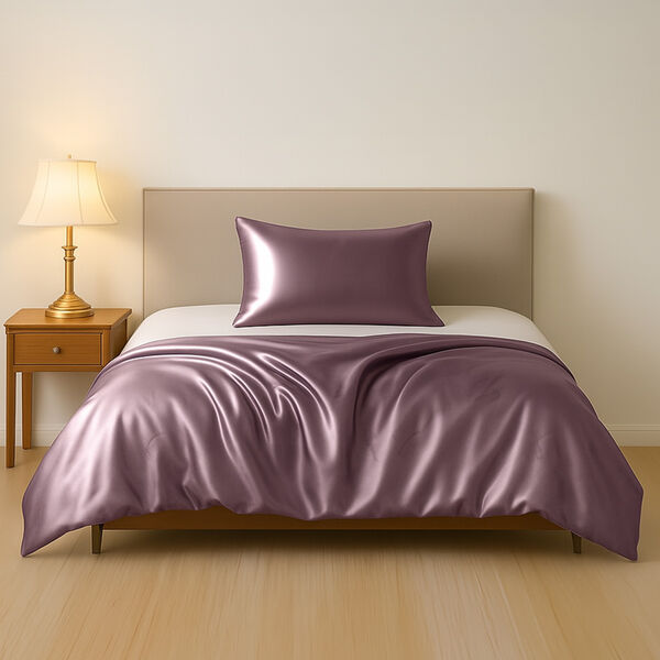 Serenity Night - 100% Maulbeerseide Sommerseidendecke mit Seidenf&uuml;llung Daunenkissen und Seidenkissenbezug Mauve image number 0