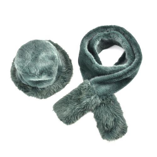 Damen Winterschal- und Hut-Set (2er-Pack) aus Kunstfell, Schwarzgrün image number 0