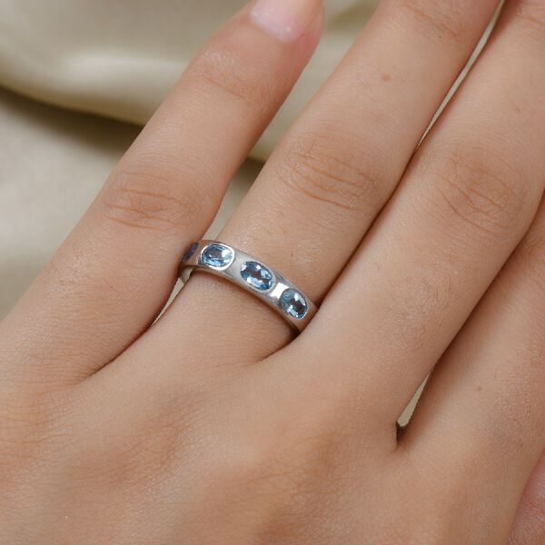 Schweizer Blautopas Band Ring 925 Silber Platin-Überzug image number 3