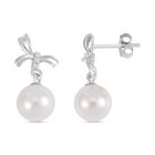 Weiße Muschelkernperle, Weißer Zirkonia Ohrringe 925 Silber rhodiniert