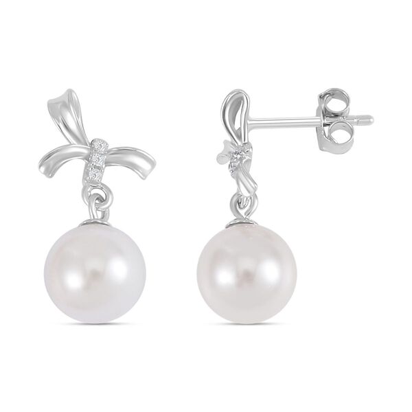 Wei&szlig;e Muschelkernperle und Zirkonia -Ohrringe - 7,65 ct.