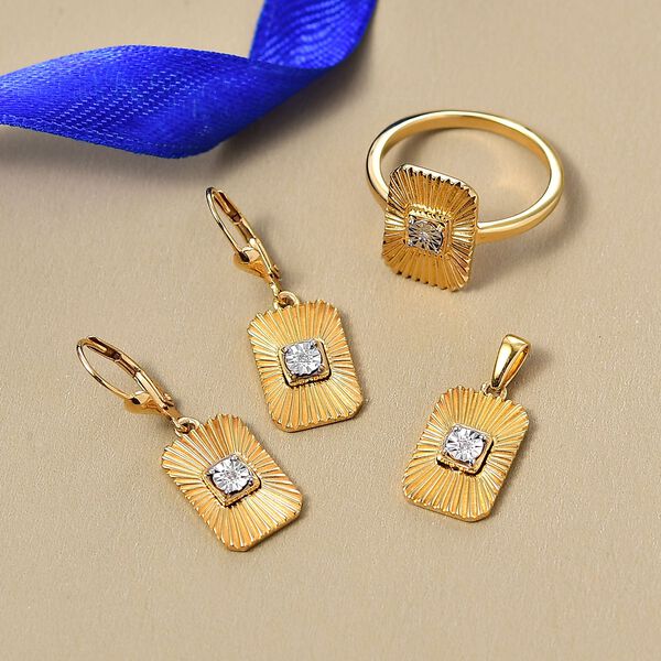 3er Set - D'Joy Wei&szlig;er Diamant Ohrringe, Ring und Anh&auml;nger 925 Silber Gelbes Gold (Gr&ouml;&szlig;e 20) image number 2