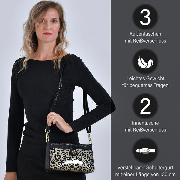 Stylische Sling-Umhängetasche mit  Leopardenmuster, Schwarz image number 3