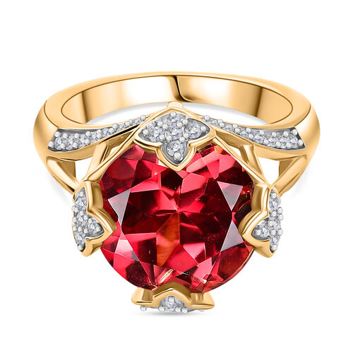 D'Joy Lab Created Padparadscha-Saphir, Weißer Zirkon Ring 925 Silber 750 Gelbgold Vermeil (Größe 17.00) ca. 9,59 ct image number 0