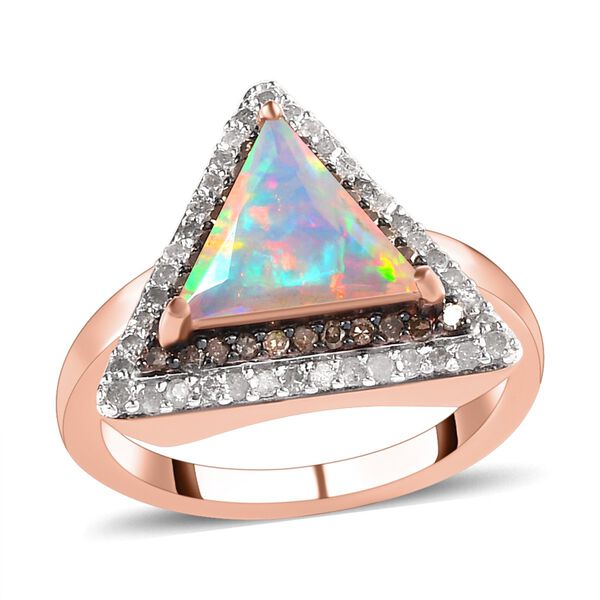 GP Art Déco Kollektion - Natürlicher, äthiopischer Welo Opal, Kanchanaburi blauer Saphir und Champagner-Diamant-Ring - 1,76 ct. image number 4