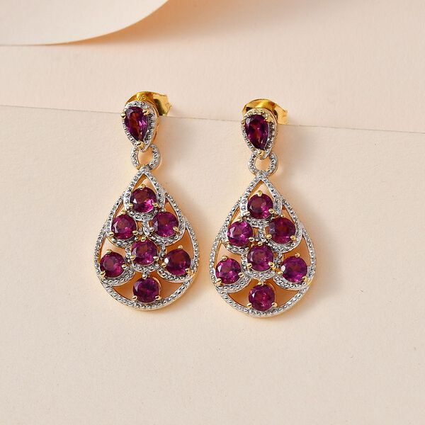 Rhodolith Granat Ohrringe 925 Silber Gelbgold Vermeil ca. 3,74 ct. image number 2