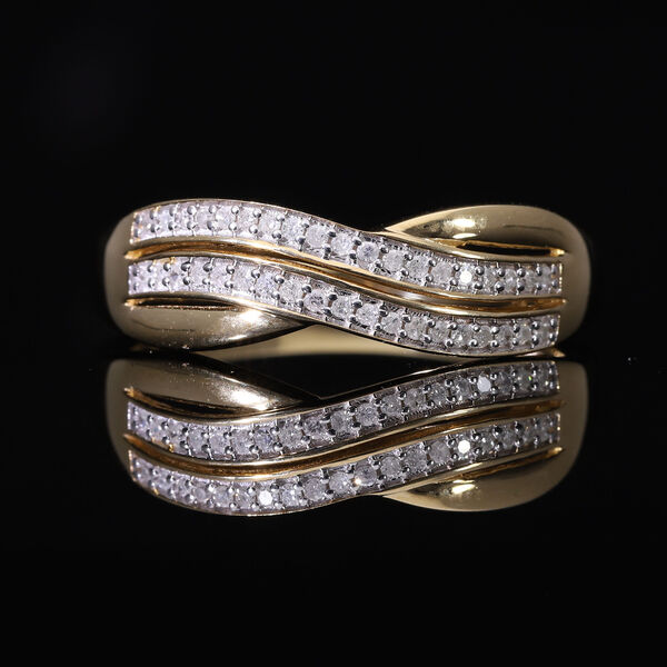 Wei&szlig;er Diamant Ring 925 Silber Gelbgold Vermeil (Gr&ouml;&szlig;e 19.00) ca. 0,19 ct image number 1