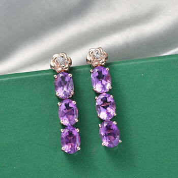 GP - AAA Rose De France Amethyst, Wei&szlig;er Zirkon Ohrringe 925 Silber 750 Ros&eacute;gold Vermeil ca. 4,85 ct.