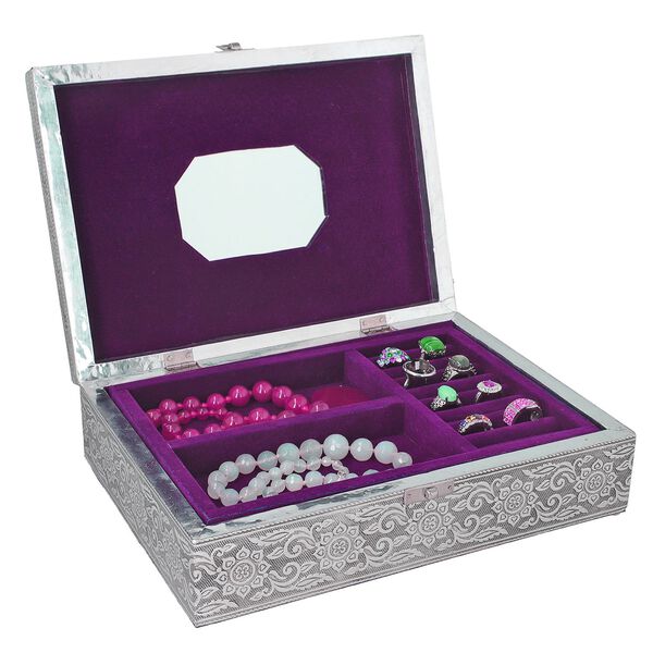 Schmuckk&auml;stchen aus Holz mit Aluminiumbeschlag, Hunde-Verzierung, Silber image number 6