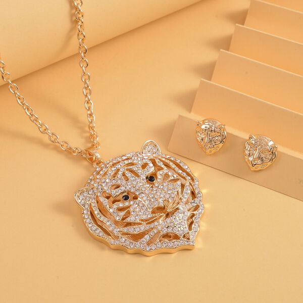 2er-Set, schwarzer und wei&szlig;er Kristall-Anh&auml;nger mit Kette und Ohrringe - 6 ct. image number 2