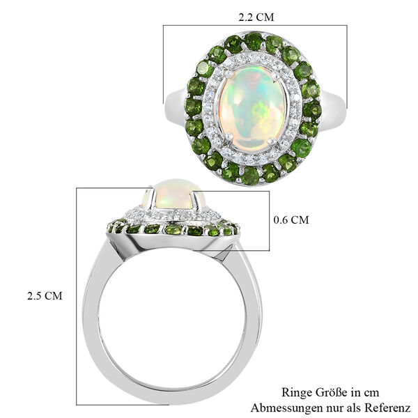 Nat&uuml;rlicher, &auml;thiopischer Opal und nat&uuml;rlicher Chromdiopsid Halo-Ring, 925 Silber platiniert  ca. 2,41 ct image number 8