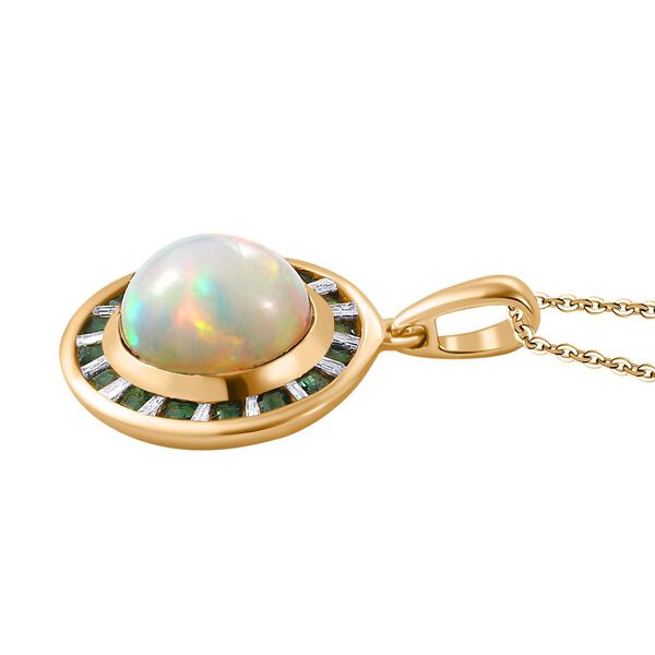 AA Natürlicher, äthiopischer Welo Opal, Smaragd Anhänger mit Kette, 925 Silber 750 Gelbgold Vermeil ca. 3.41 ct image number 4