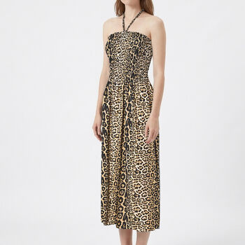 Gesmoktes Kleid, brauner Leopardendruck