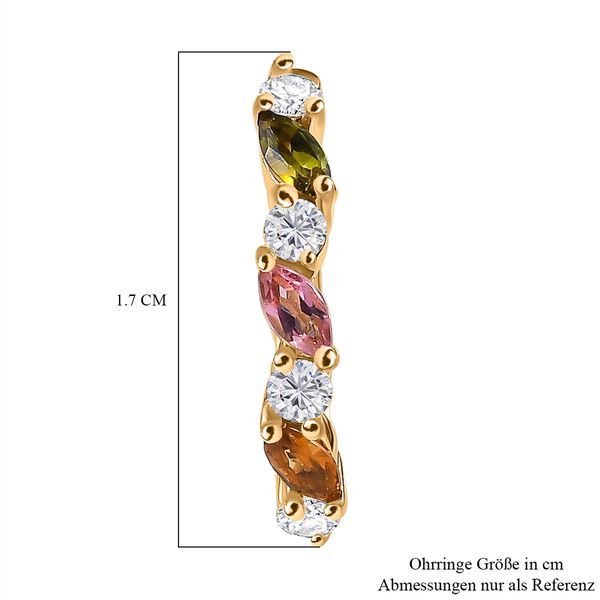 AA Mehrfarbig-Turmalin, Wei&szlig;er Zirkon Ohrringe 925 Silber 750 Gelbgold Vermeil ca. 1,06 ct. image number 6