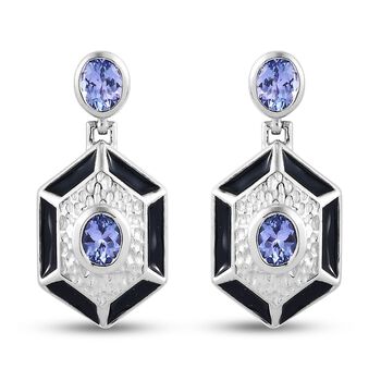 Tansanit Ohrringe Art Deco Stil 925 Silber platiniert ca. 1,22 ct
