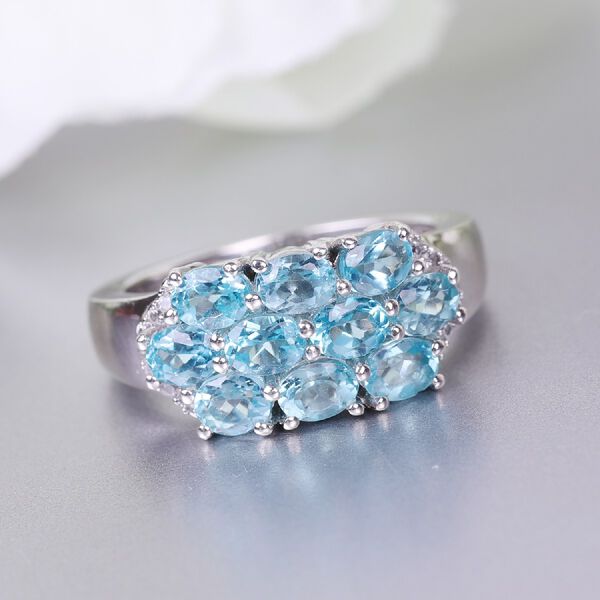 Blauer Apatit und Zirkon Cluster Ring 925 Silber Platin-&Uuml;berzug image number 2