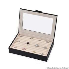 Schmuck-Ringbox aus Kunstleder mit Glasdeckel, 26,7x17,8x5,5cm, Schwarz