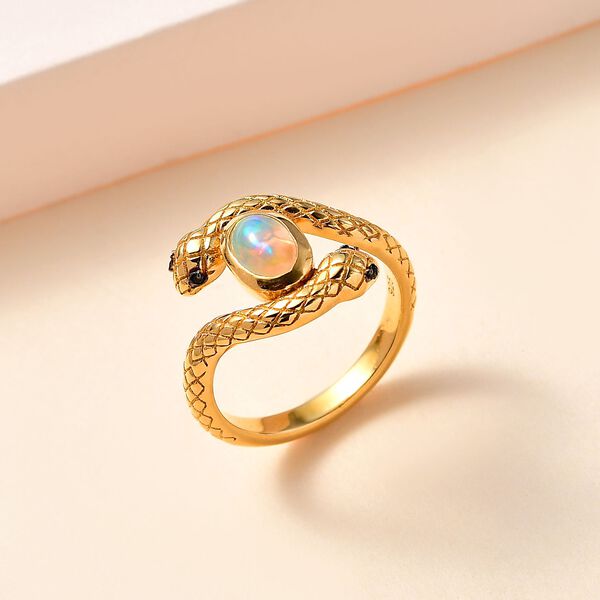 AA Natürlicher, äthiopischer Welo Opal, Schwarzer Spinell Ring 925 Silber 750 Gelbgold Vermeil (Größe 17.00) ca. 0,68 ct image number 2