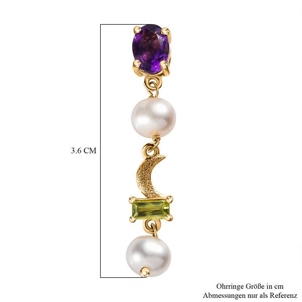 GP Regina Kollektion -Wei&szlig;e Perle, afrikanische Amethyst und Mehrfach-Edelstein-Ohrringe - 7,90 ct. image number 5