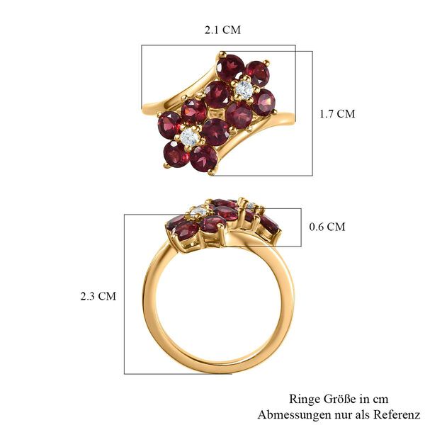 AAA Orissa Rose Granat, Wei&szlig;er Zirkon Ring, 925 Silber vergoldet (Gr&ouml;&szlig;e 18.00) ca. 2.52 ct image number 7