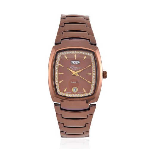 GENOA  - Eleganz Uhr mit Mond- und Wochenanzeige, Japanisches Uhrwerk und Weißem Kristallzifferblatt, Reiner Edelstahl, 20 cm image number 0