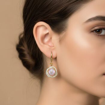 Lila S&uuml;&szlig;wasser Perle (8-10 mm), Wei&szlig;er Zirkonia Ohrringe Nickelfreies Messing vergoldet