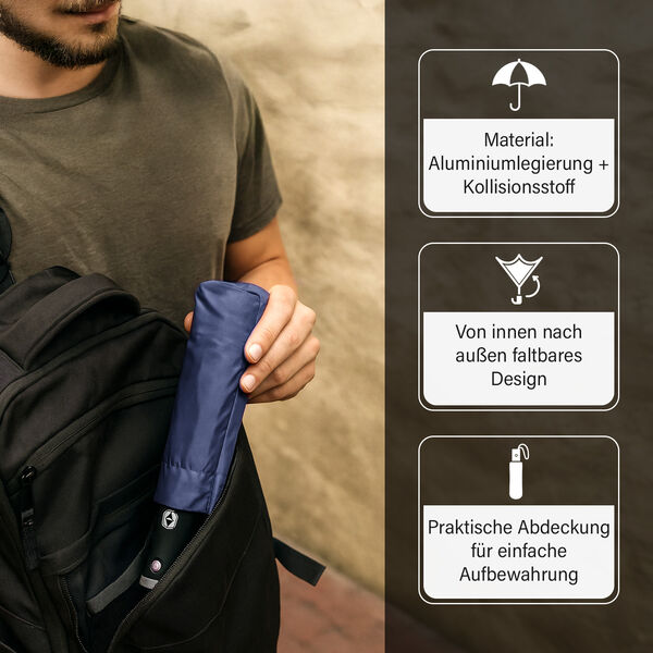 Aero-Alloy Rahmen Design – 22 Zoll LED 10K Reverse Falt-Regenschirm in Blau image number 4