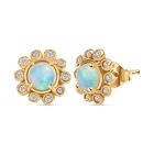 Floral Glow - D joy Natürlicher, äthiopischer Welo Opal, Weißer Zirkon Ohrringe 925 Silber vergoldet ca. 1,67 ct.