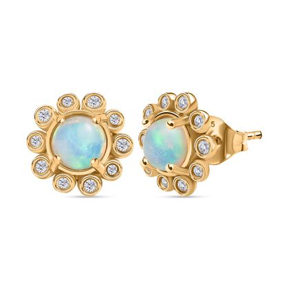 Floral Glow - D joy Nat&uuml;rlicher, &auml;thiopischer Welo Opal, Wei&szlig;er Zirkon Ohrringe 925 Silber vergoldet ca. 1,67 ct.