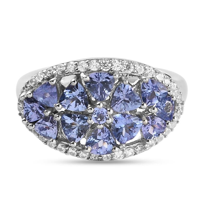 Tansanit und Zirkon Cluster Ring 925 Silber platiniert  ca. 2,03 ct image number 0