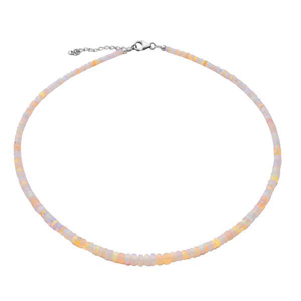 Nat&uuml;rlicher &Auml;thiopischer Welo Opal Halskette ca. 45 cm lange 925 Silber Rhodiniert ca. 34.00 ct