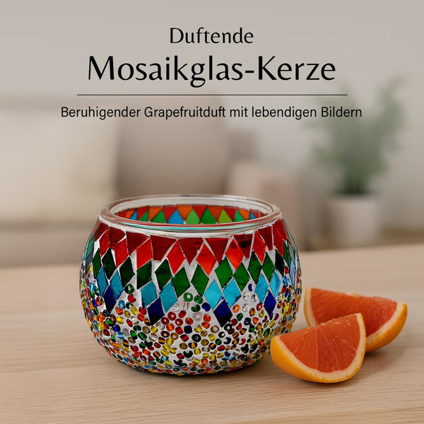 Handgefertigte Mosaikglas mit Sojawachs-Duftkerze, 36 Std. Brenndauer, 8ml natürliches Öl, Rose image number 2