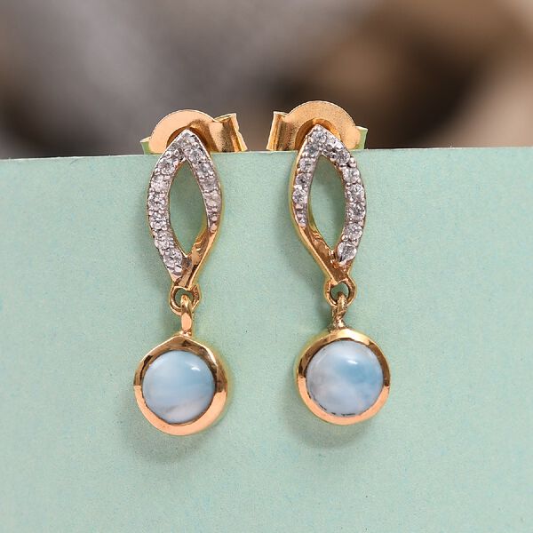 Larimar und Zirkon Ohrhänger 925 Silber vergoldet ca. 1,17 ct  image number 2