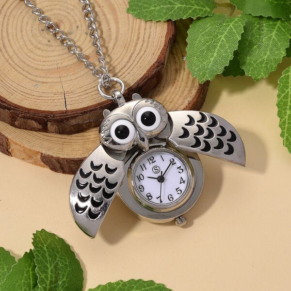 STRADA Eulen-Uhr, Aufklapp-Fl&uuml;gel-Design PC21S Japanisches Uhrwerk, Edelstahlboden, wasserresistenter Konstruktion, Silberfarben image number 2