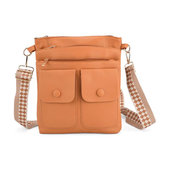 Umhängetasche aus feinem Lederimitat mit mehreren Taschen, Einheitsgröße, Hellorange image number 0