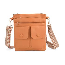 Umhängetasche aus feinem Lederimitat mit mehreren Taschen, Einheitsgröße, Hellorange Umhängetasche aus feinem Lederimitat mit mehreren Taschen, Einheitsgröße, Hellorange