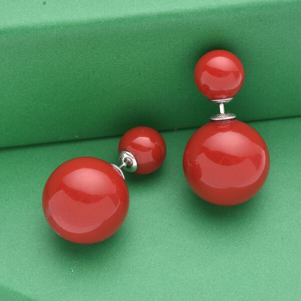 Mode rote Muschelperlen-Ohrstecker image number 2