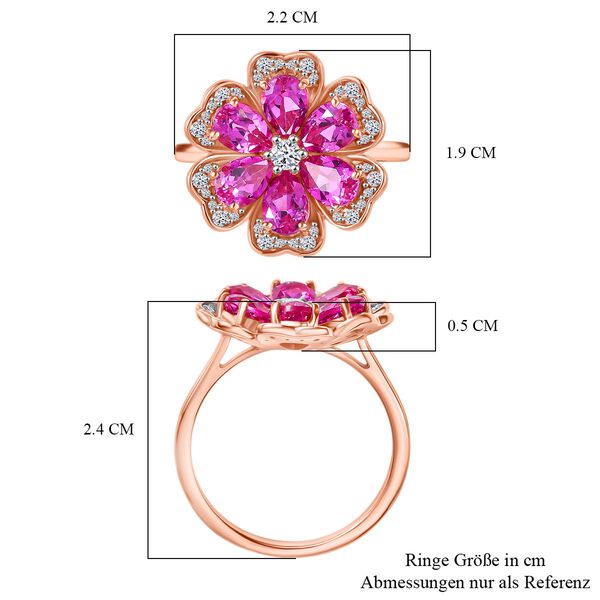 AAA Lab Created Rosa Saphir, Moissanit Ring 925 Silber 750 Roségold Vermeil (Größe 19.00) ca. 3,95 ct image number 6