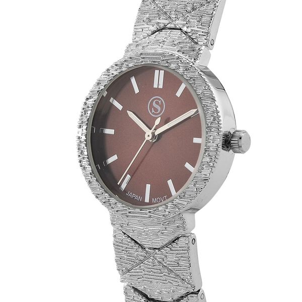 STRADA - Japanisches Uhrwerk, Burgunder Zifferblatt mit goldplattiertem Alloy Armband, 20 cm image number 3