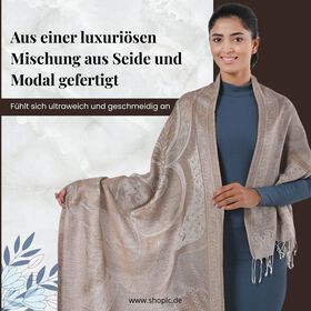 Jamawar-Schal aus Modal-Seiden, 70x200cm, Beige